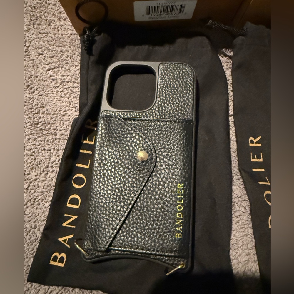Bandolier Hailey Side Slot Leather Case Black/Gold iPhone 13 Pro—NO STRAP